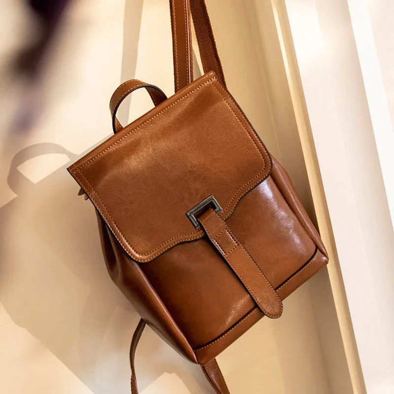 Top Grain Leather Backpack Women Travel Backpacks Natural Cowhide Leather Backpack Gift For Her