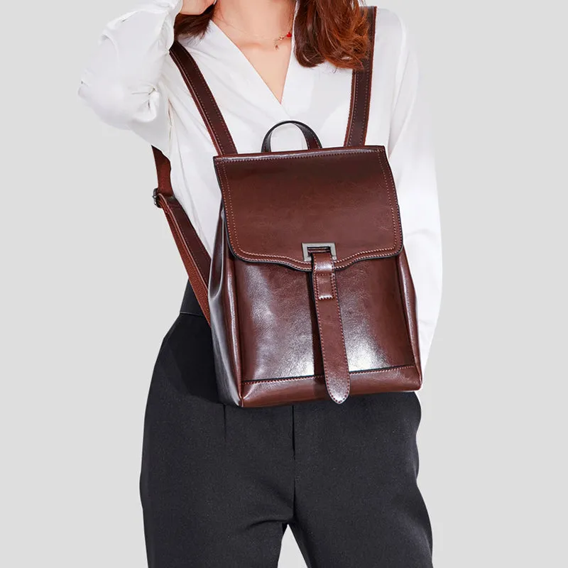 Top Grain Leather Backpack Women Travel Backpacks Natural Cowhide Leather Backpack Gift For Her