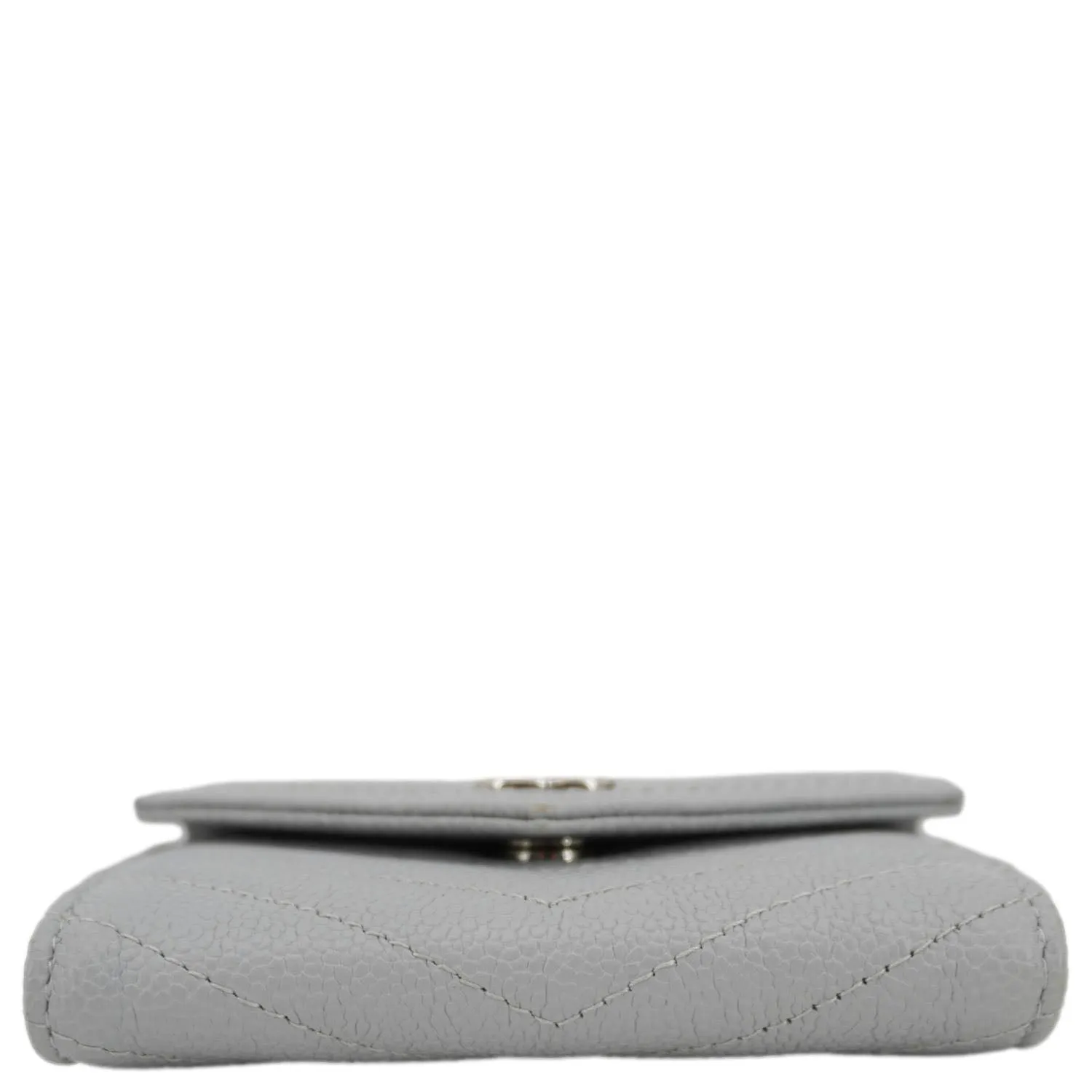 Top Quality Chanel Envelope Flap Chevron Caviar Leather Compact Wallet Grey