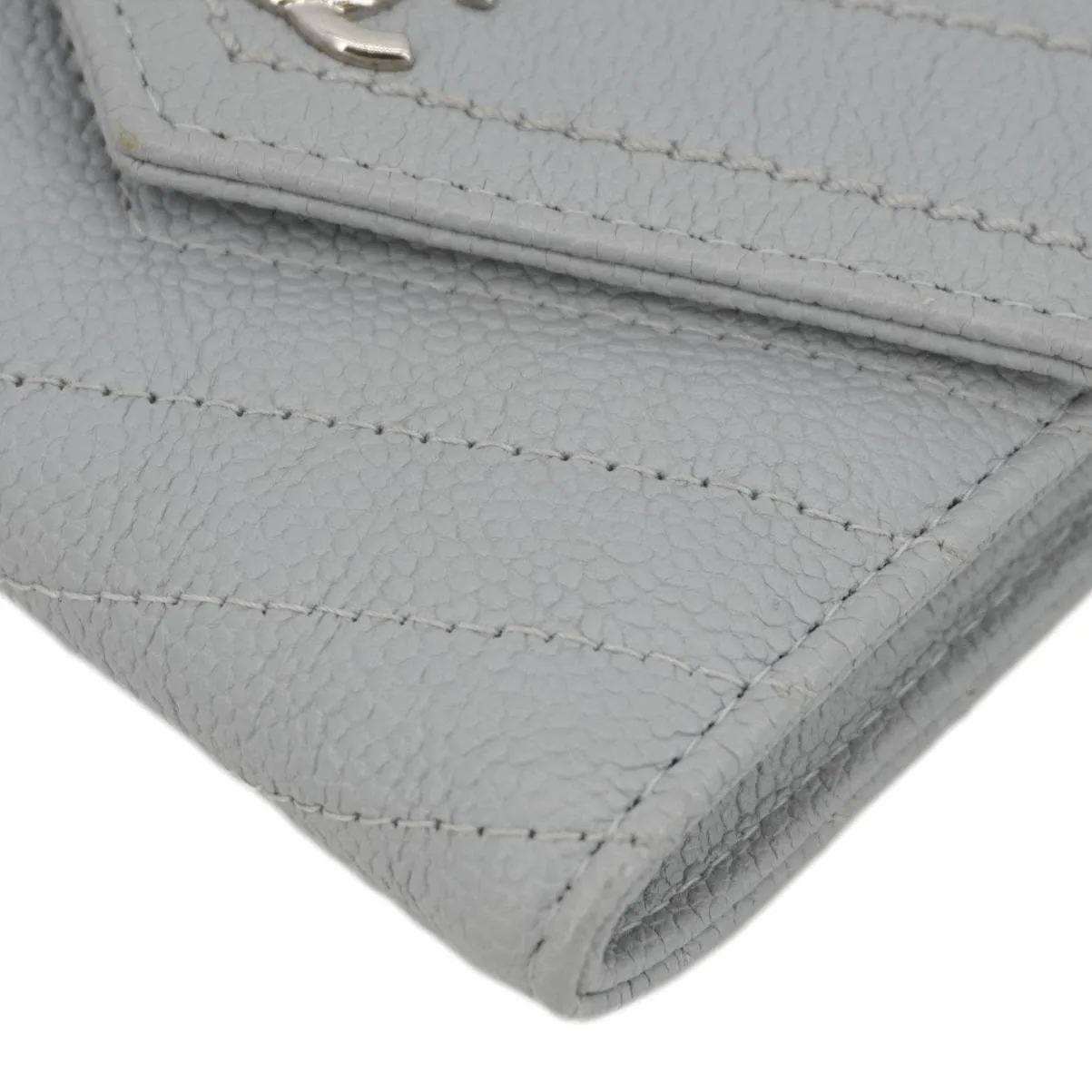 Top Quality Chanel Envelope Flap Chevron Caviar Leather Compact Wallet Grey
