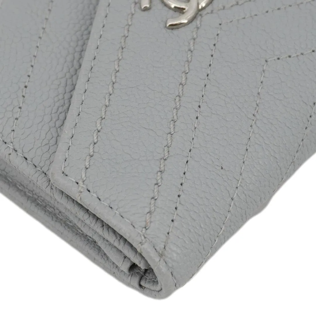 Top Quality Chanel Envelope Flap Chevron Caviar Leather Compact Wallet Grey