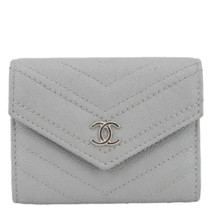 Top Quality Chanel Envelope Flap Chevron Caviar Leather Compact Wallet Grey