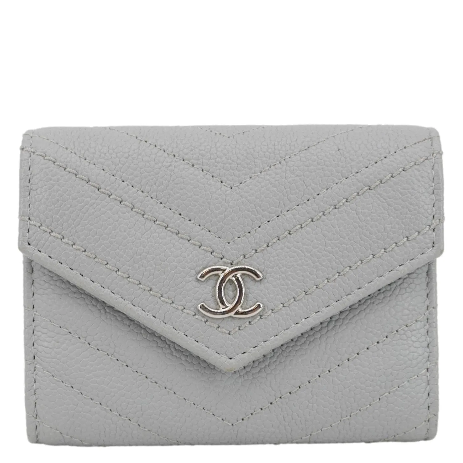 Top Quality Chanel Envelope Flap Chevron Caviar Leather Compact Wallet Grey