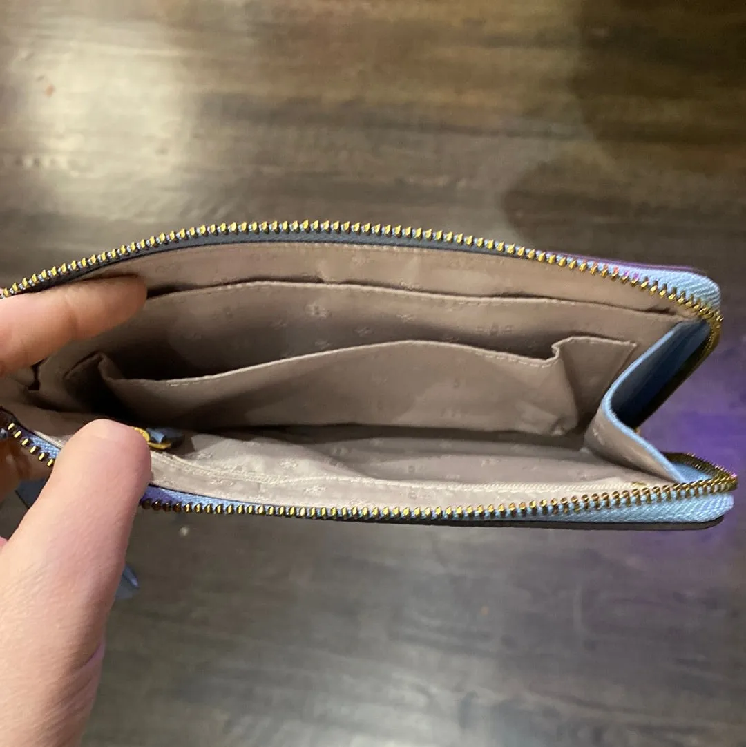 Tory Burch Light Blue Pebbled Leather Zip Wristlet with Gold HArdware