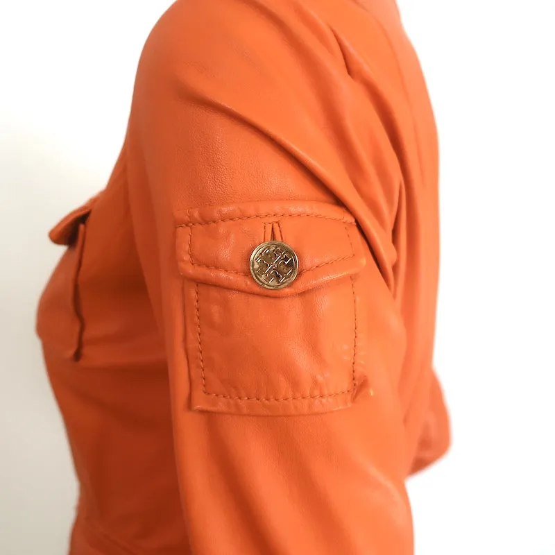 Tory Burch Sgt. Pepper Leather Jacket Orange Size 4