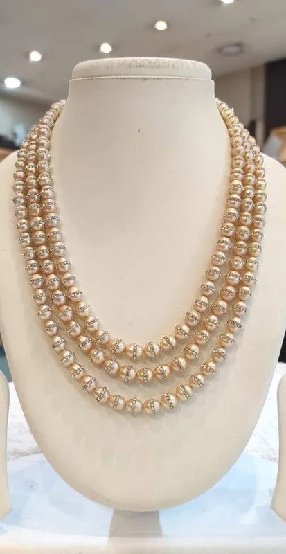 Traditional Pearl Beaded Double Layer Necklace Set