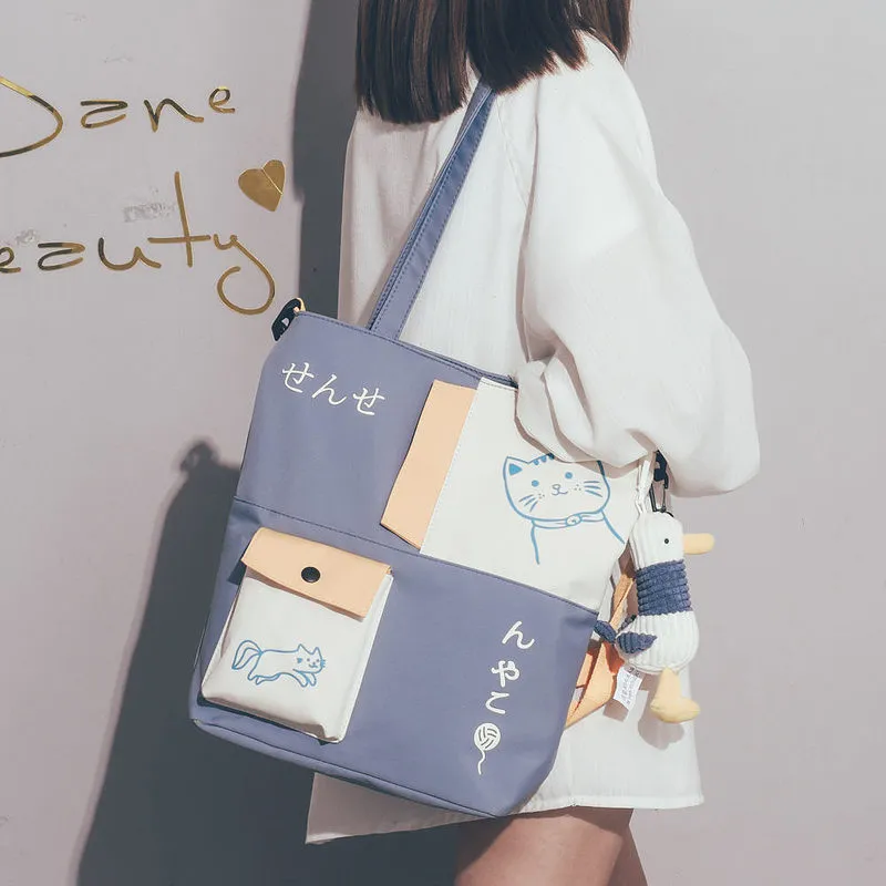 Trendy Japanese Cat Draw Tote Bag