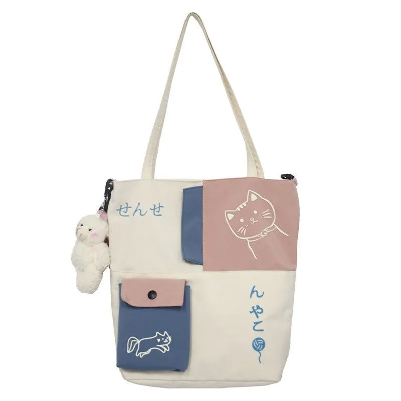 Trendy Japanese Cat Draw Tote Bag