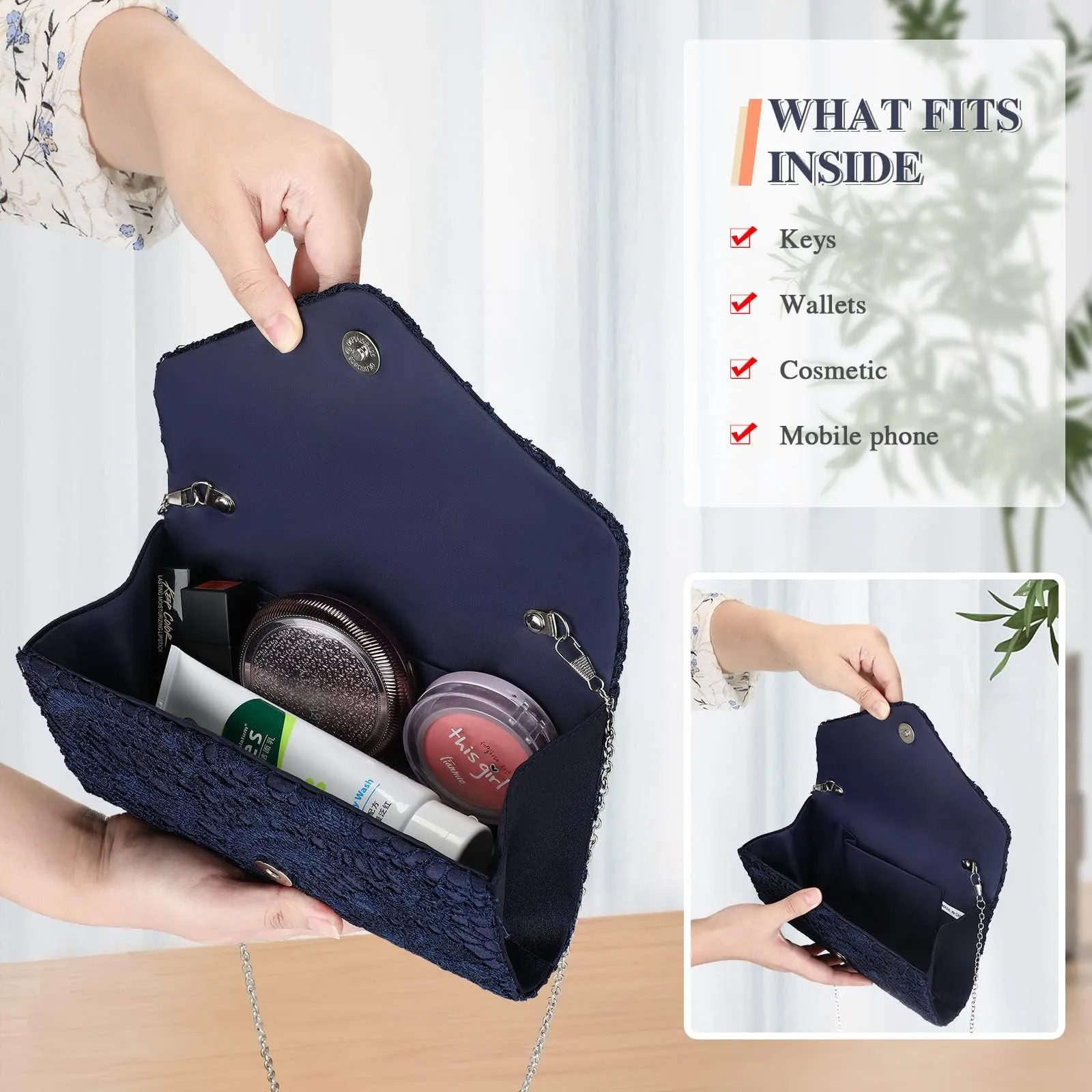 UBORSE Women's Elegant Floral Lace Evening Clutch Envelope Prom Handbag Wedding Purse