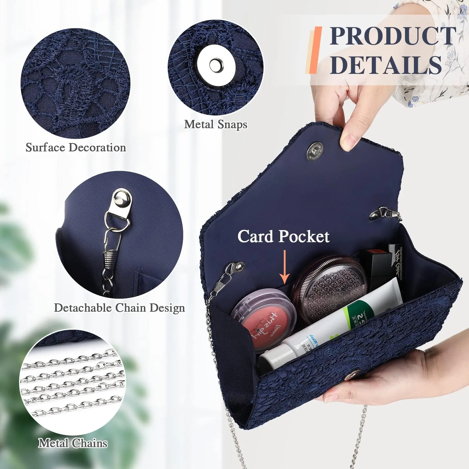 UBORSE Women's Elegant Floral Lace Evening Clutch Envelope Prom Handbag Wedding Purse