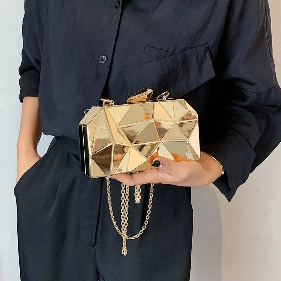 Unique Square Metal Evening Clutch Bag