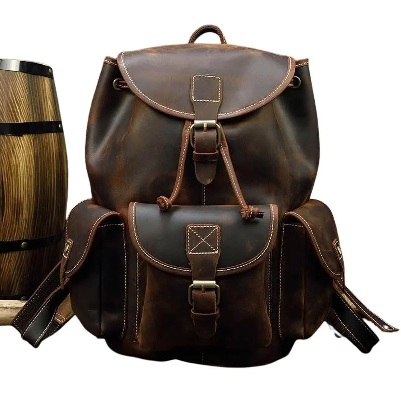 Unisex Crazy Horse Leather Backpack