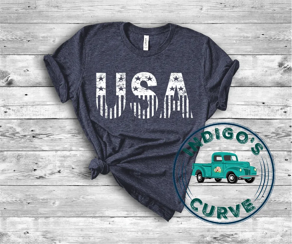 USA Stars & Stripes Distressed Bella Canvas 3001 Tee