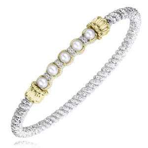 Vahan Sterling Silver & Yellow Gold Five Pearl Bar Bangle Bracelet