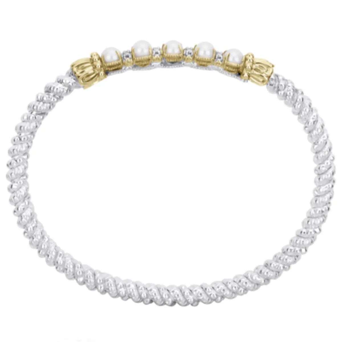 Vahan Sterling Silver & Yellow Gold Five Pearl Bar Bangle Bracelet