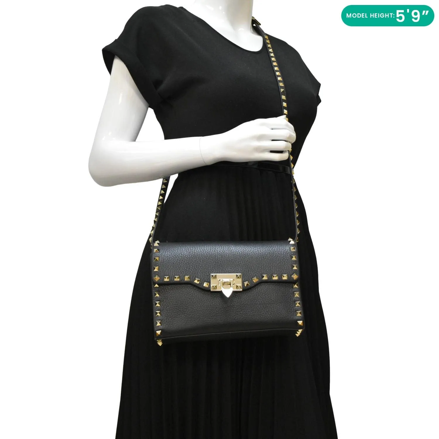 VALENTINO Rockstud Flip Lock Leather Shoulder Bag Black