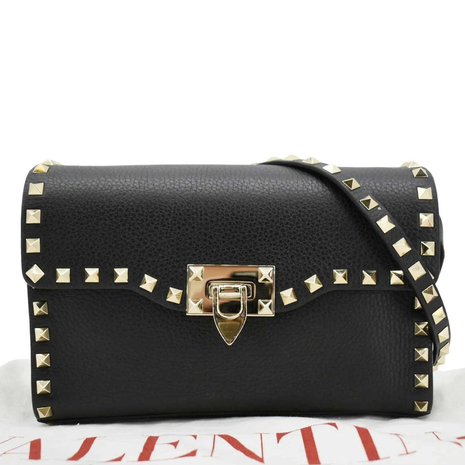 VALENTINO Rockstud Flip Lock Leather Shoulder Bag Black