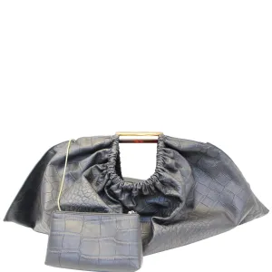 VERSACE Large Scale Embossed Leather Satchel Bag Black