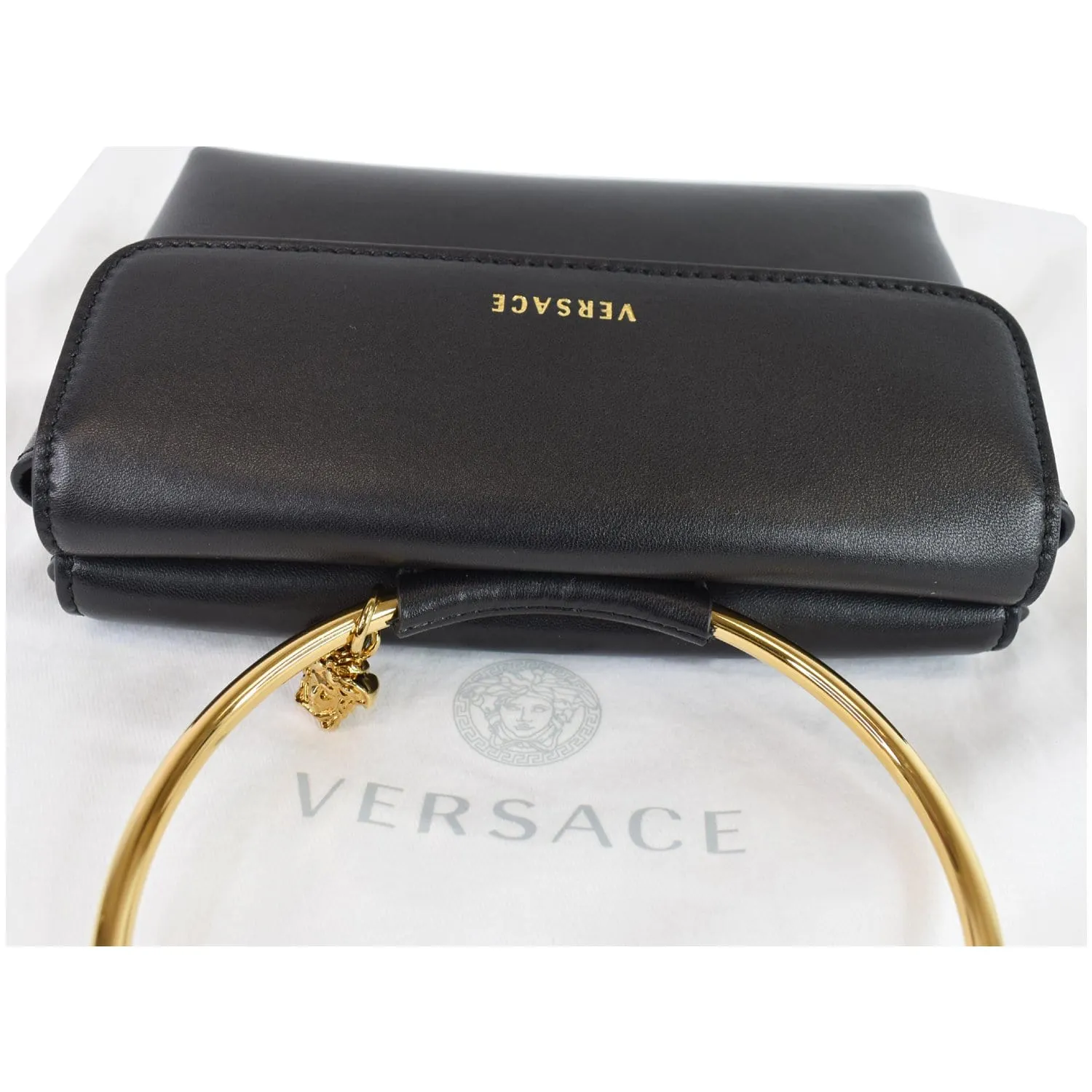VERSACE Medusa Aeternitas Bangle Evening Charm Satchel Bag Black