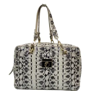 VERSACE Python Embossed Satchel Bag White/Black
