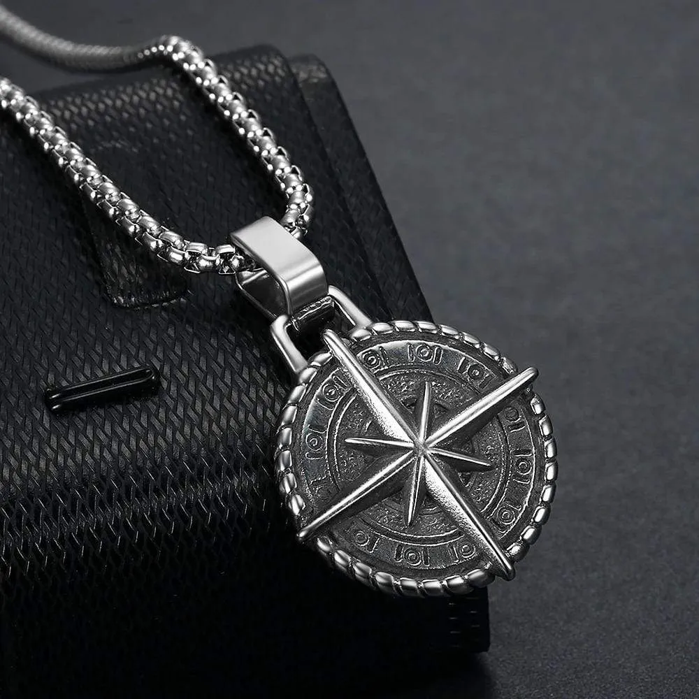 Viking Vintage Compass Pendant with Chain