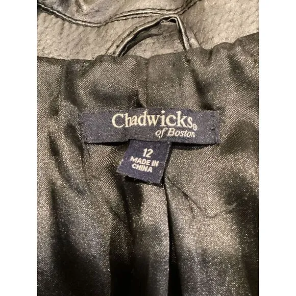 Vintage 80s Chadwicks of Boston Black Leather Trench Coat, Women's Size 12