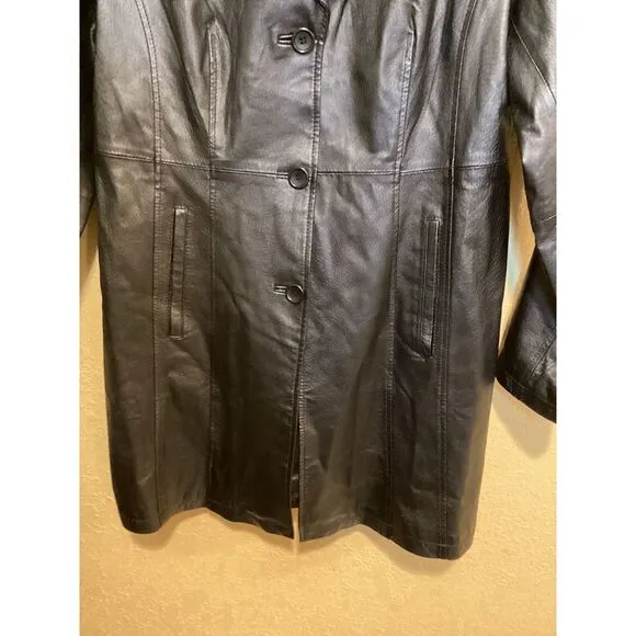 Vintage 80s Chadwicks of Boston Black Leather Trench Coat, Women's Size 12