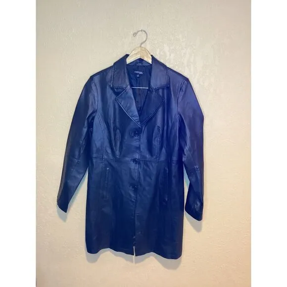 Vintage 80s Chadwicks of Boston Black Leather Trench Coat, Women's Size 12
