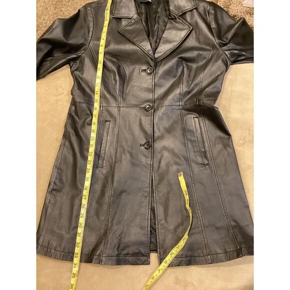 Vintage 80s Chadwicks of Boston Black Leather Trench Coat, Women's Size 12