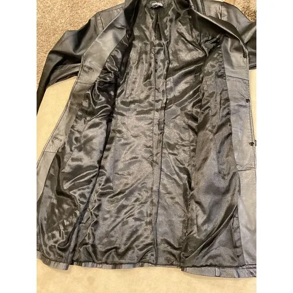 Vintage 80s Chadwicks of Boston Black Leather Trench Coat, Women's Size 12
