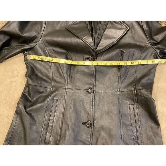 Vintage 80s Chadwicks of Boston Black Leather Trench Coat, Women's Size 12