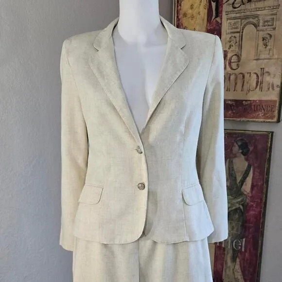 Vintage 80s Cream Soft Canvas 2 Piece Skirt and Blazer Set by Dimension V
