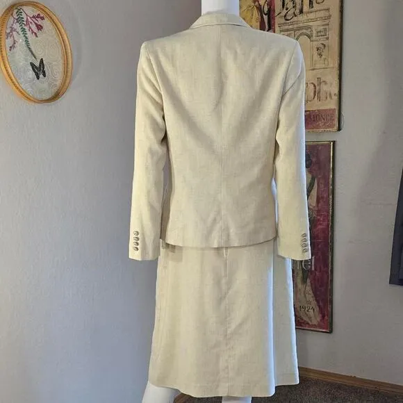 Vintage 80s Cream Soft Canvas 2 Piece Skirt and Blazer Set by Dimension V