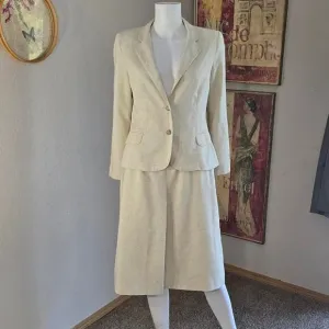 Vintage 80s Cream Soft Canvas 2 Piece Skirt and Blazer Set by Dimension V