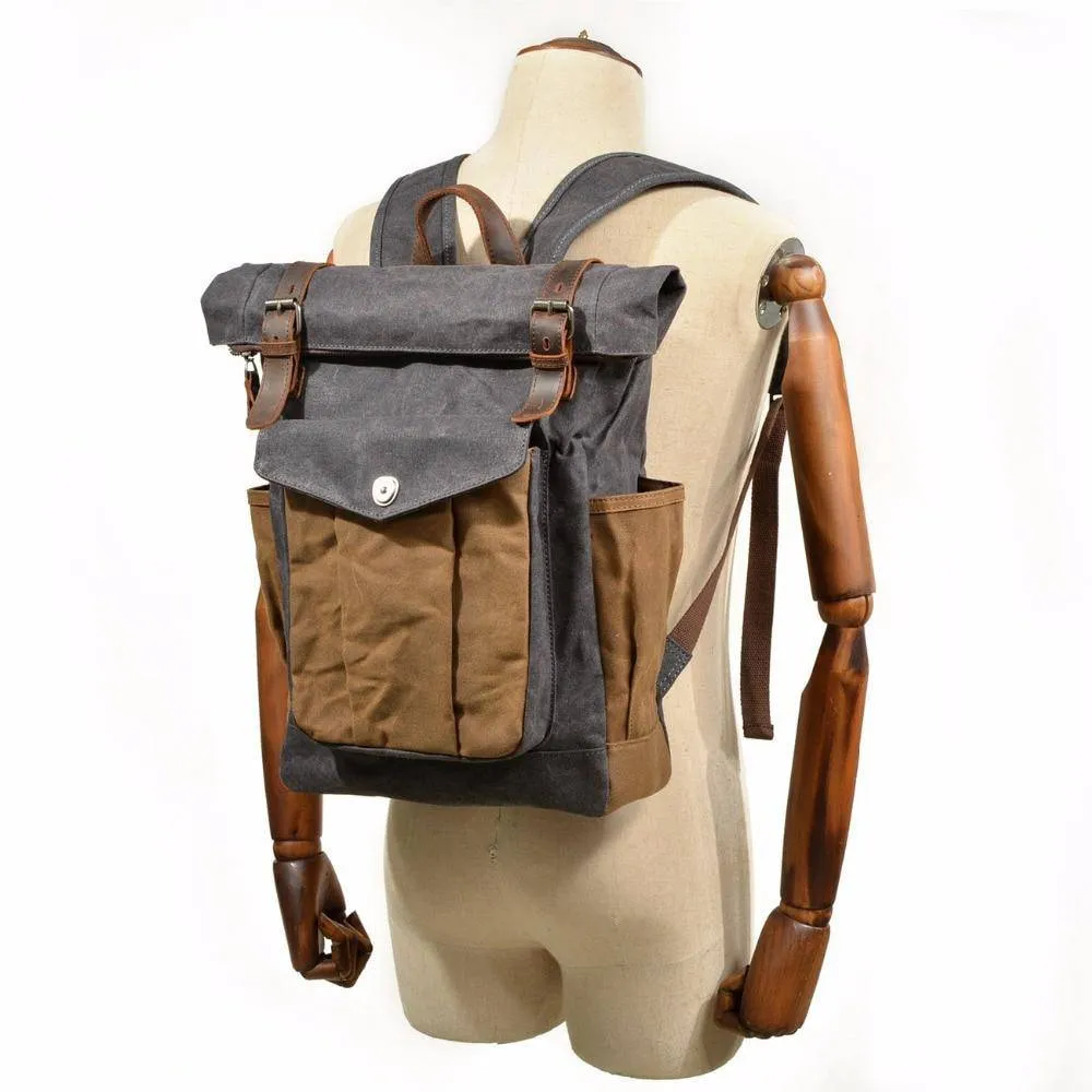 Vintage Canvas & Leather 20 Liter Travel Backpack