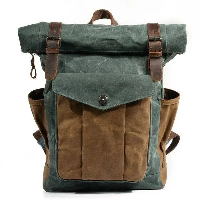 Vintage Canvas & Leather 20 Liter Travel Backpack