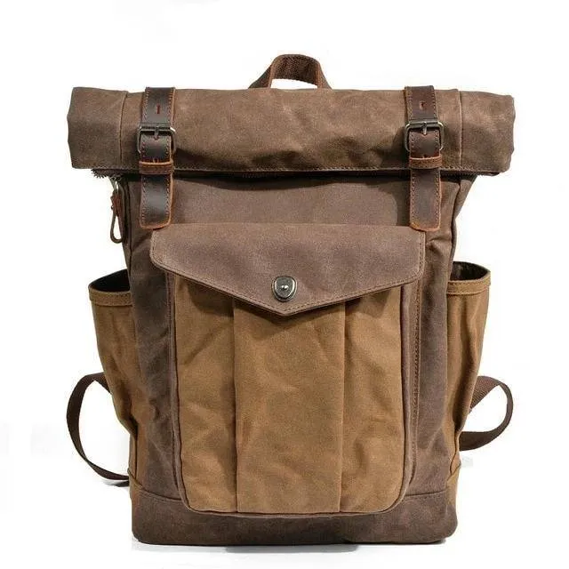 Vintage Canvas & Leather 20 Liter Travel Backpack