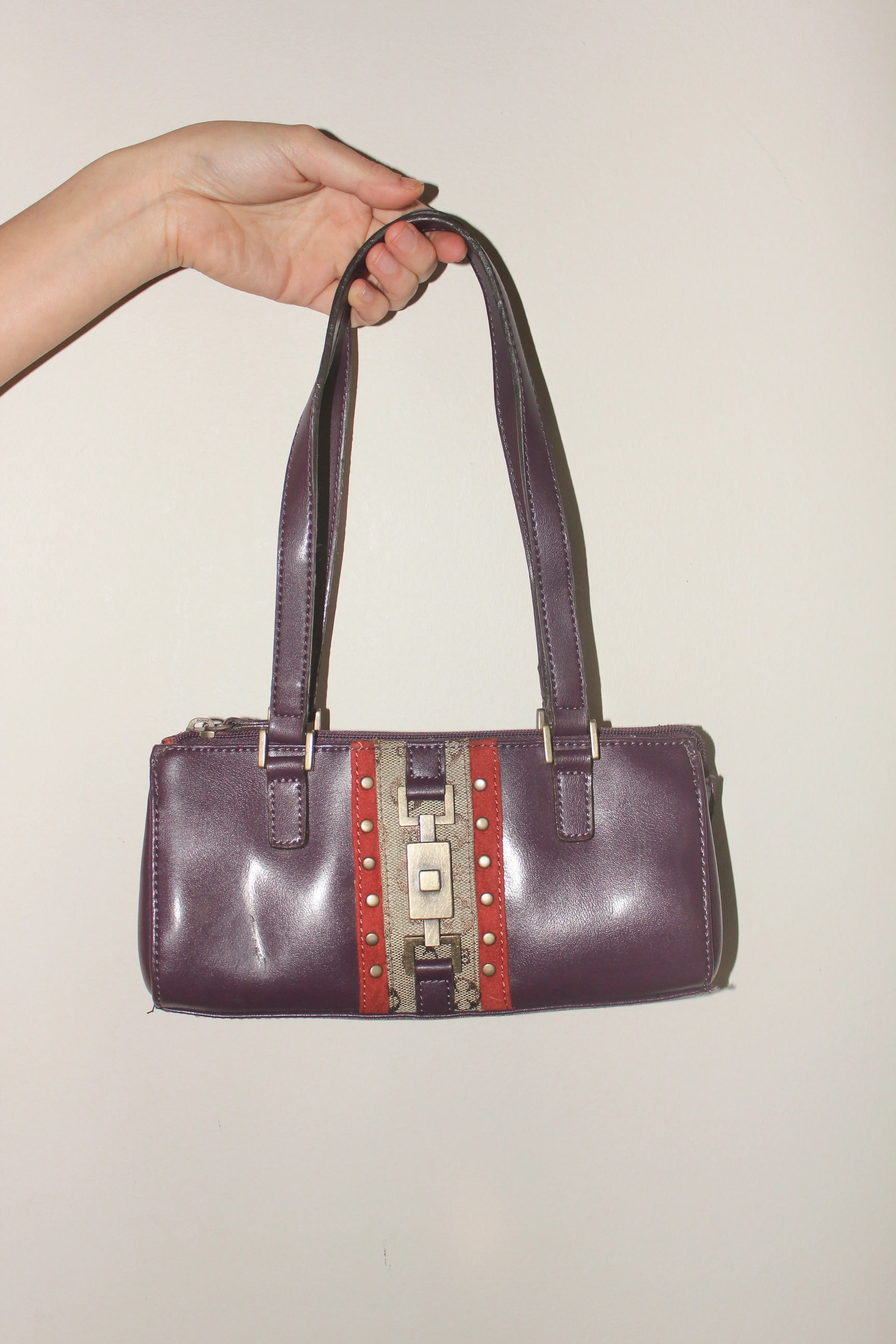 Vintage Eggplant Patterned Leather Purse