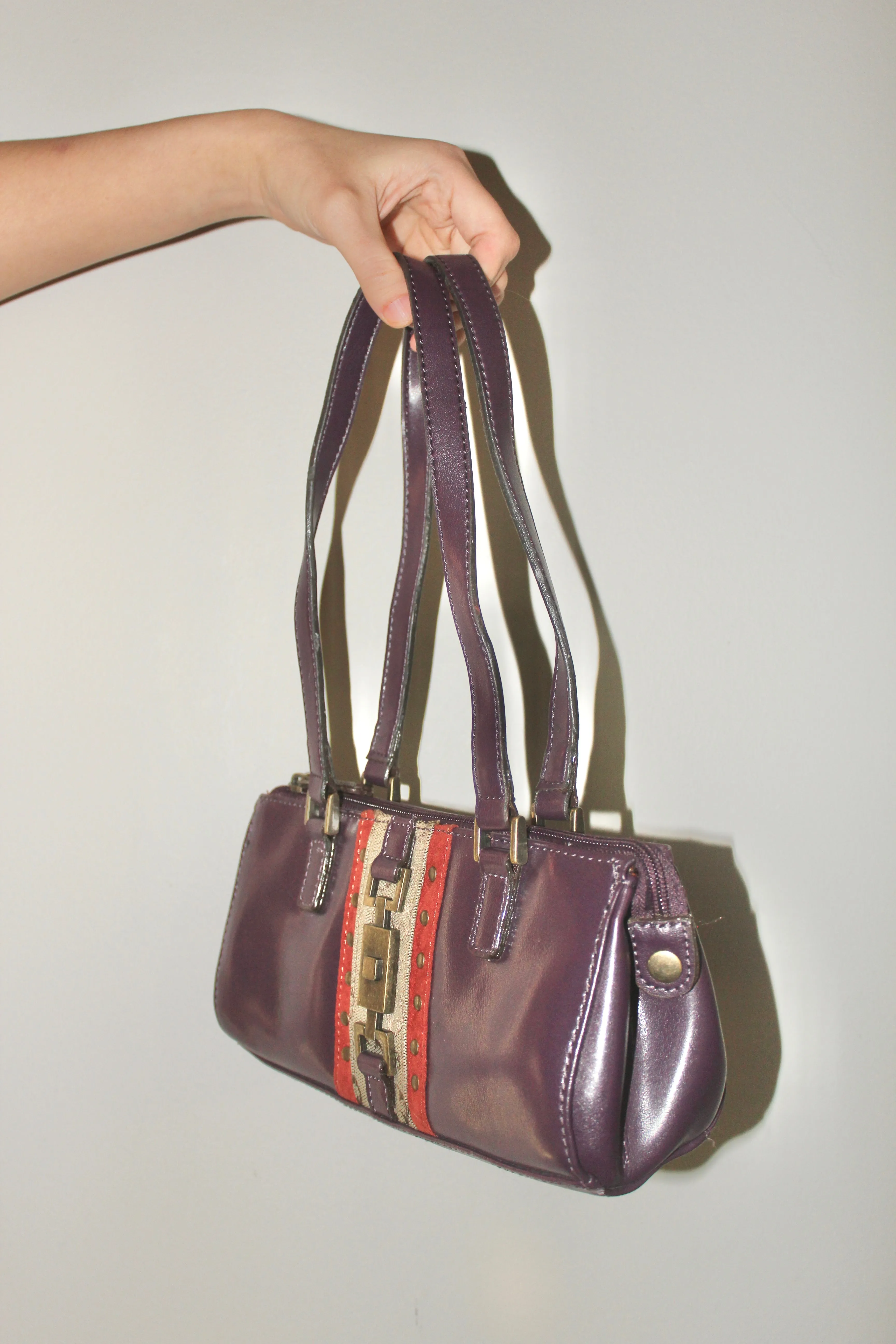 Vintage Eggplant Patterned Leather Purse