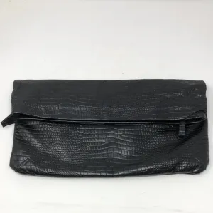 Vintage: Pietro Alessandro Black Oversized Croc Leather Foldover Envelope Clutch