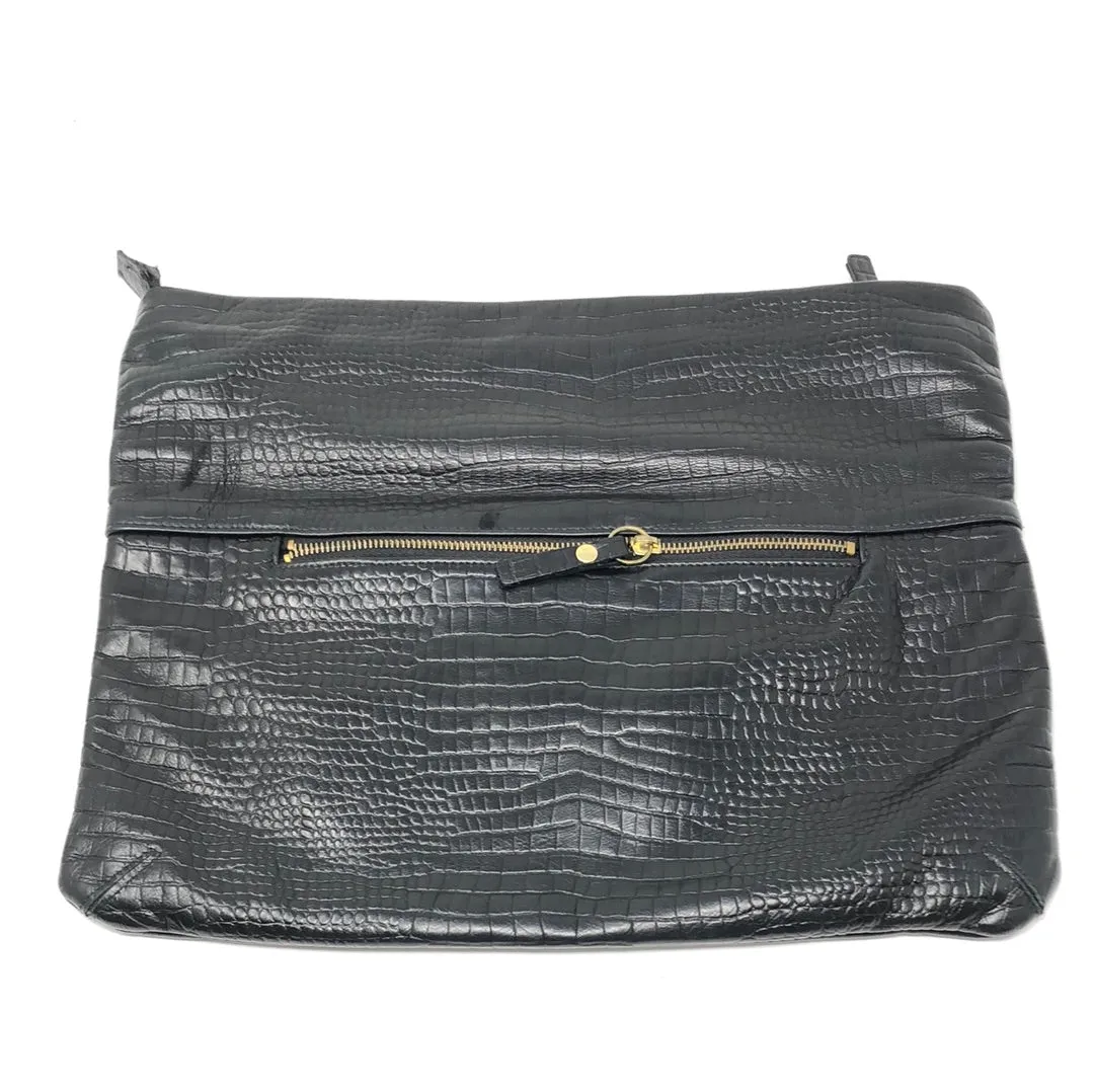 Vintage: Pietro Alessandro Black Oversized Croc Leather Foldover Envelope Clutch