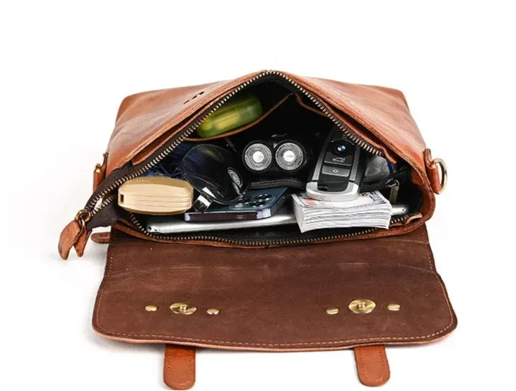 Vintage-Style Handmade Leather Satchel Bag