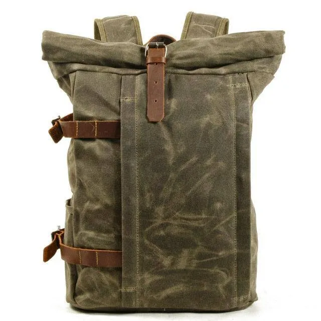 Waxed Canvas Backpack, Outdoor Rucksack - Canvas Travel Knapsack