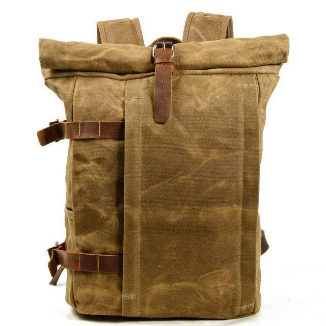 Waxed Canvas Backpack, Outdoor Rucksack - Canvas Travel Knapsack