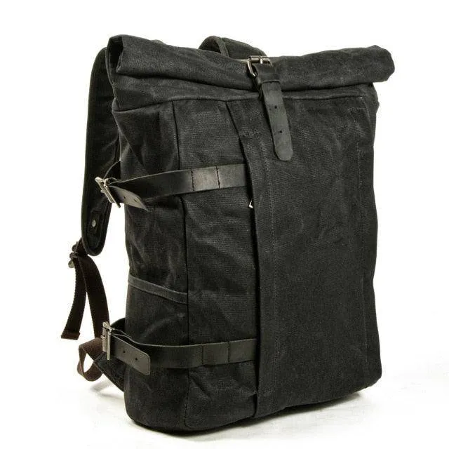 Waxed Canvas Backpack, Outdoor Rucksack - Canvas Travel Knapsack