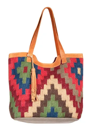 Western Shoulder Tote Wool Saddle Blanket Diamond Print