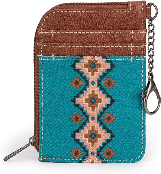WG2203-W005 Wrangler Southwestern Art Print Mini Zip Card Case  -Dark Turquoise