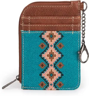 WG2203-W005 Wrangler Southwestern Art Print Mini Zip Card Case  -Dark Turquoise