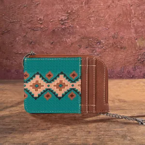 WG2203-W005 Wrangler Southwestern Art Print Mini Zip Card Case  Turquoise
