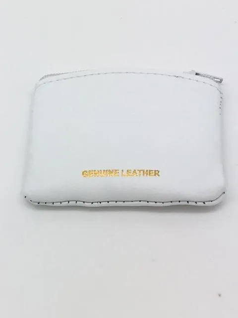 White Genuine Leather with Cross Rosary Pouch Large (4 x 3")